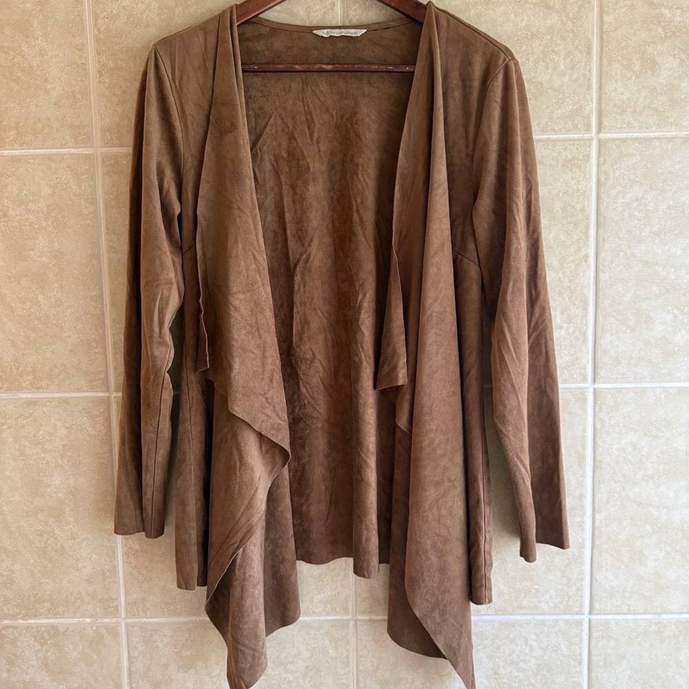 Soft Surroundings Shape Drape Faux Suede Cardigan Open Front Brown Size Small